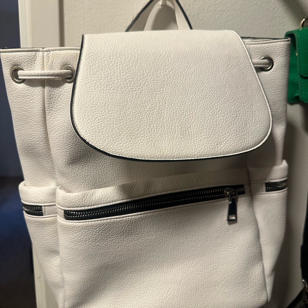 Spacious White Leather Backpack